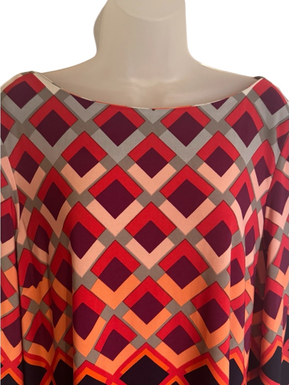 Black Red Orange Purple Geometric 3/4 -Sleeve Dress  PLUS: XXL     #CL - Picture 2 of 6